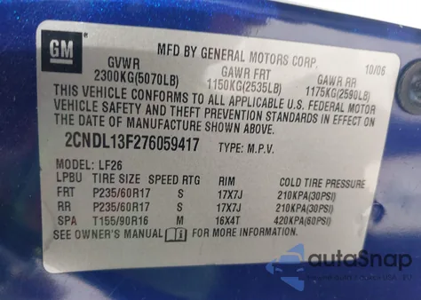 2007 Chevrolet Equinox Ls из США, поврежденный, VIN 2CNDL13F276059417